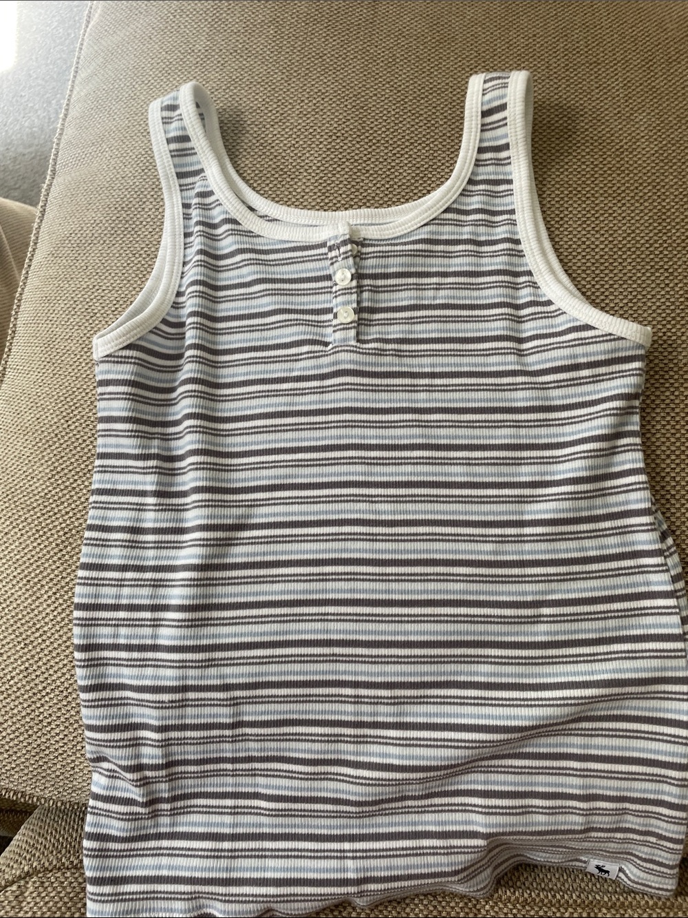 Abercrombie Kids White and Gray Striped Ribbed Tank
